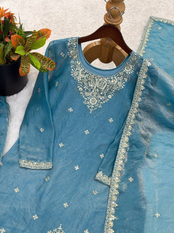 Embroidered Silk Sharara Suit with Dupatta