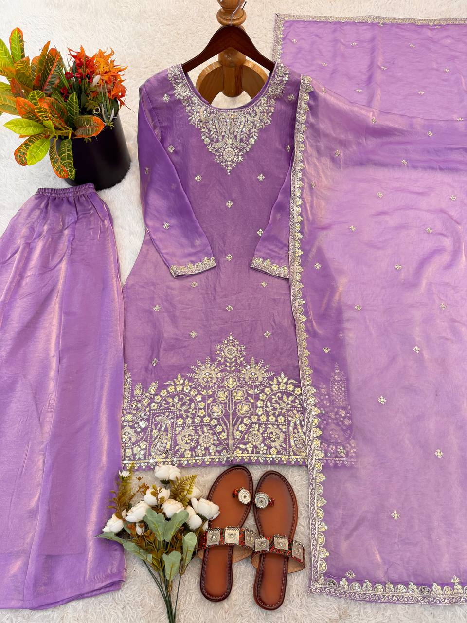 Embroidered Silk Sharara Suit with Dupatta