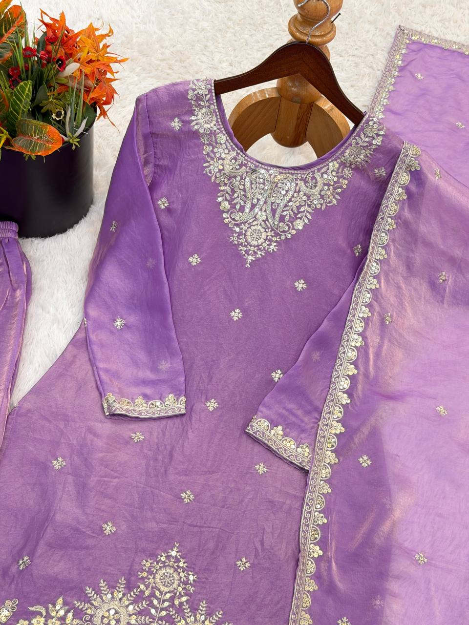 Embroidered Silk Sharara Suit with Dupatta