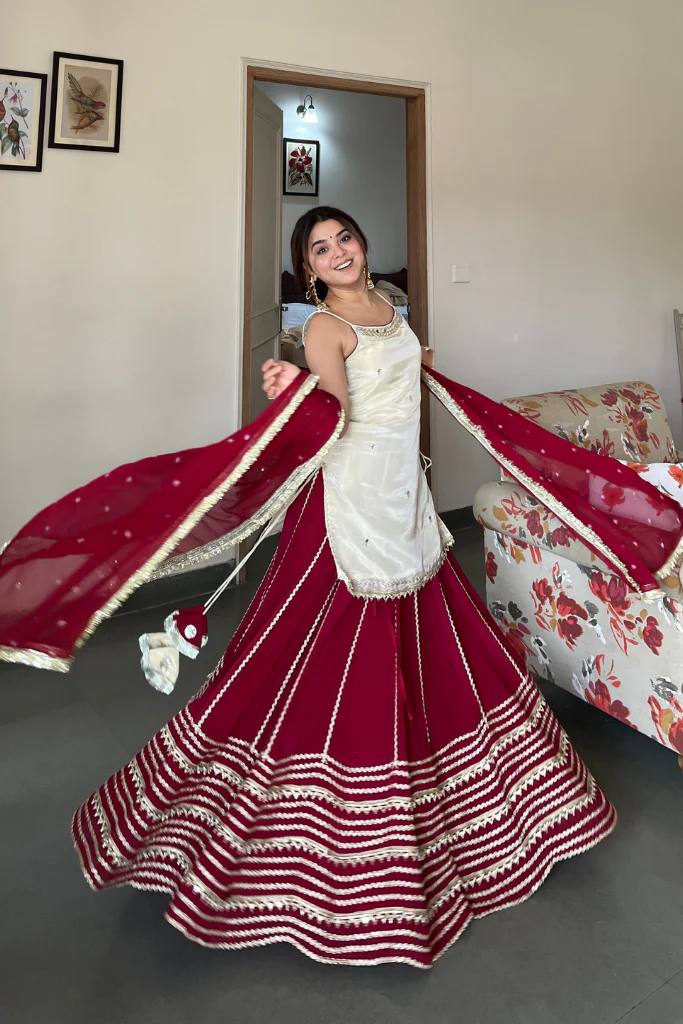 Red & White Lehenga Choli – Festive & Bridal Wear