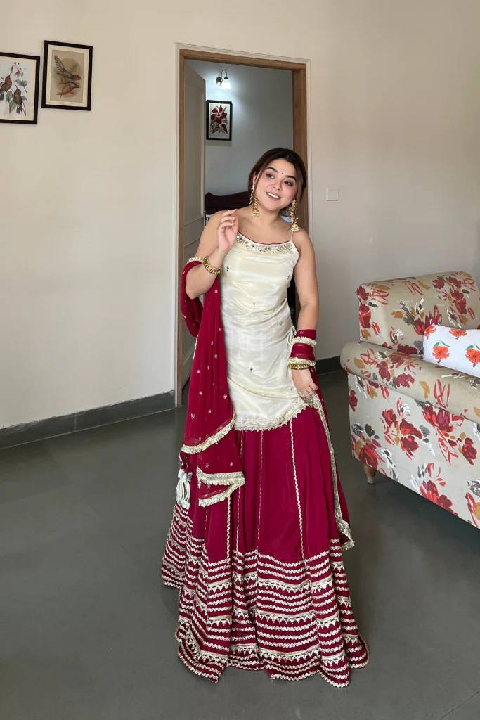 Red & White Lehenga Choli – Festive & Bridal Wear