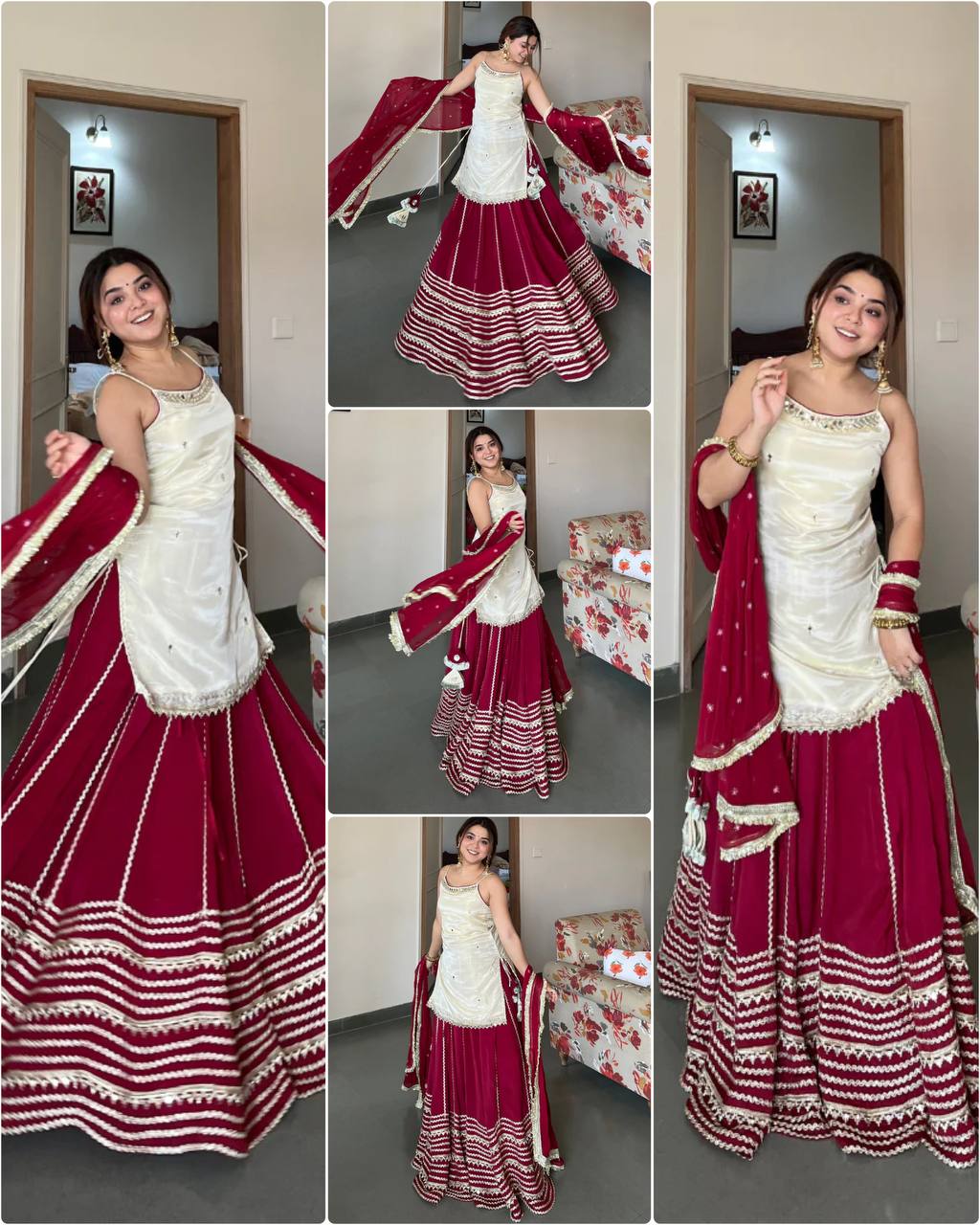 Red & White Lehenga Choli – Festive & Bridal Wear