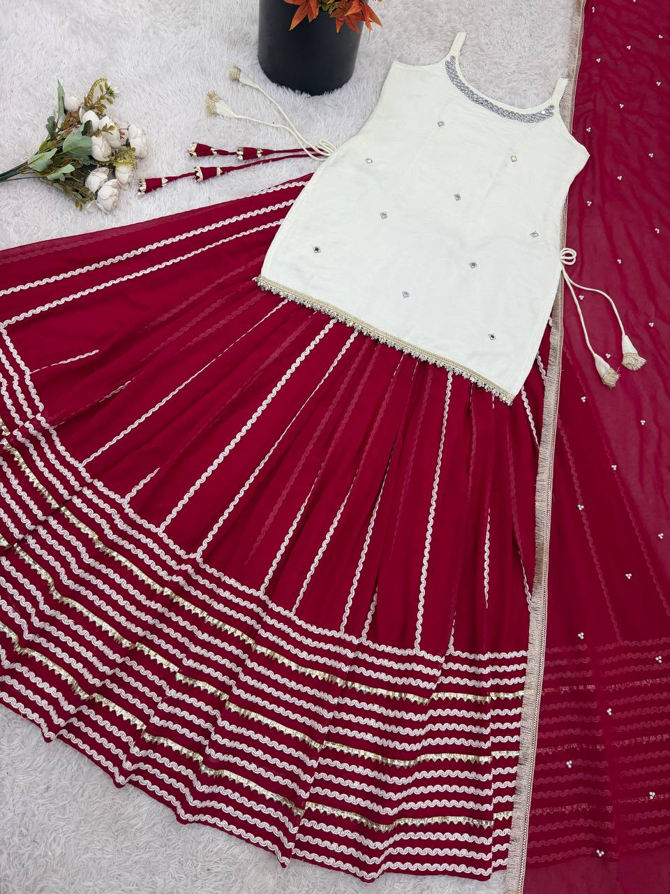 Red & White Lehenga Choli – Festive & Bridal Wear