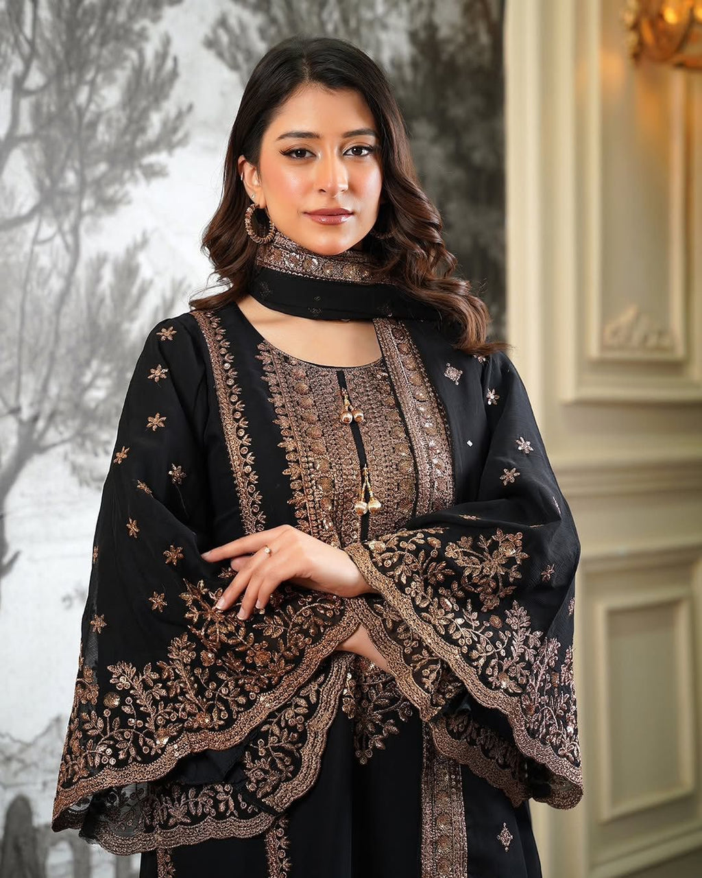 Eid Special Fendi Silk Heavy Embroidery Sequence Work Sharara Set | Fully Stitched Ready to Wear