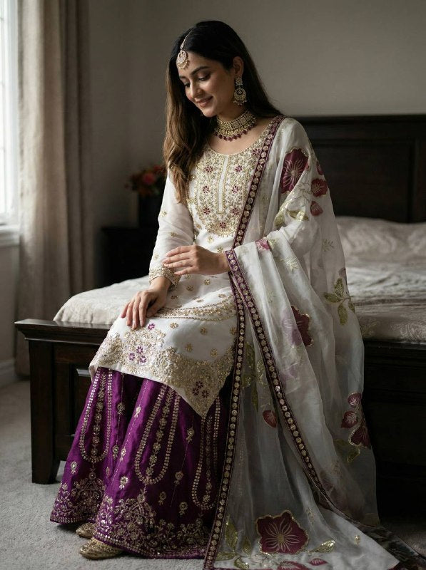 GMY SILK With Heavy Embroidery Sequence Work Top-Bottom And Dupatta Set Fully