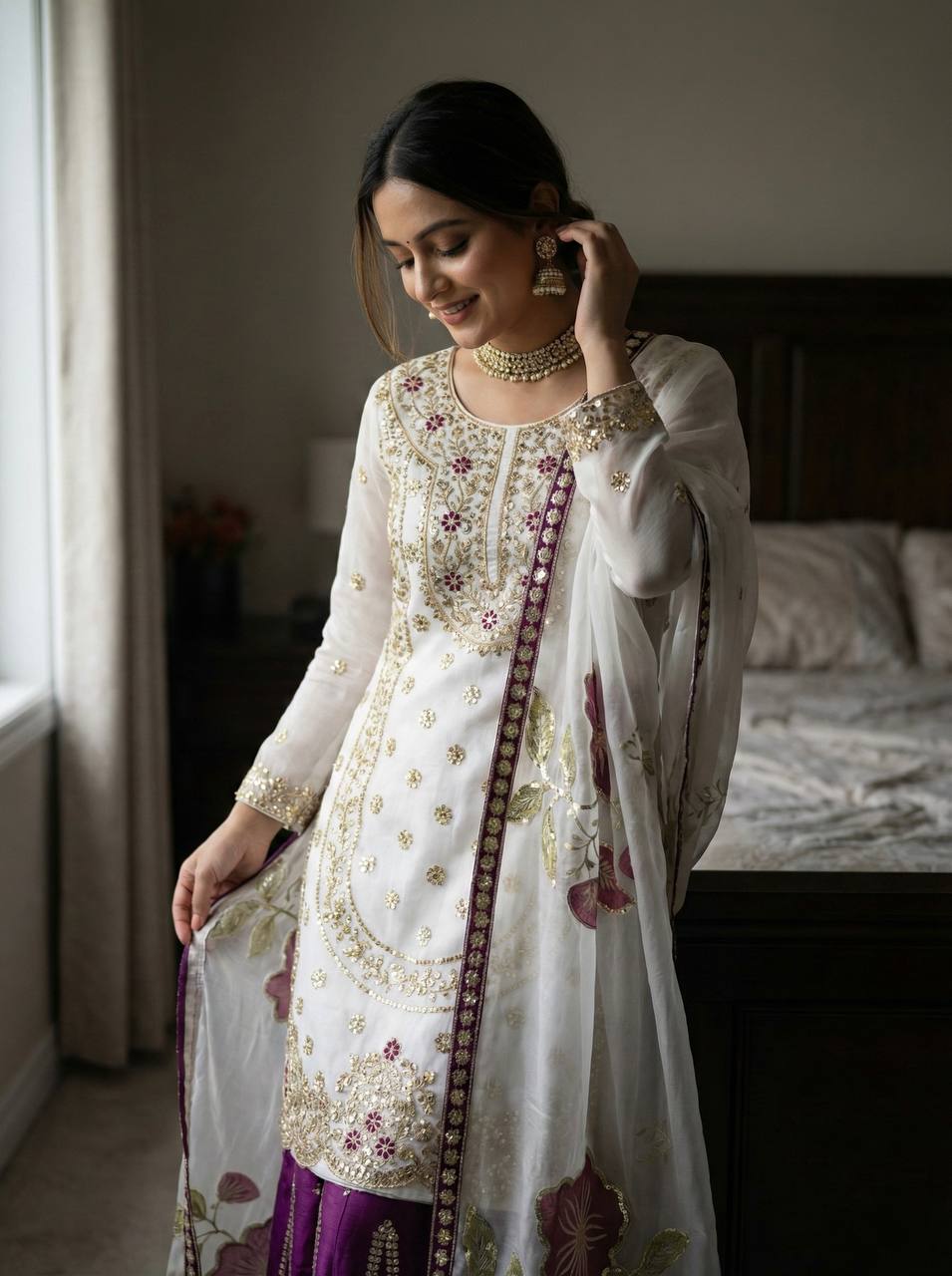 GMY SILK With Heavy Embroidery Sequence Work Top-Bottom And Dupatta Set Fully