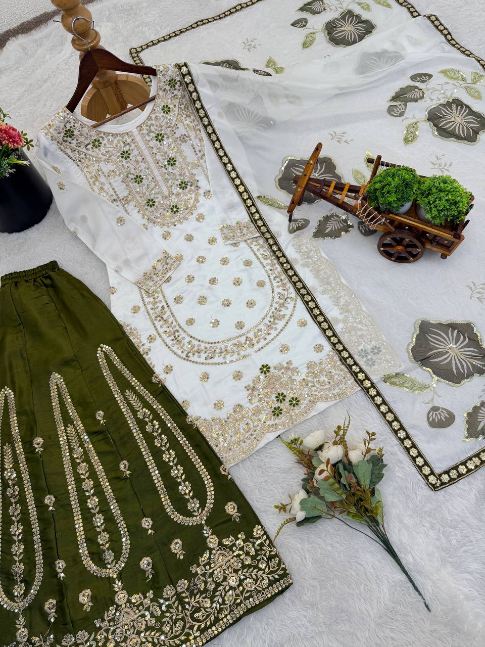 GMY SILK With Heavy Embroidery Sequence Work Top-Bottom And Dupatta Set Fully