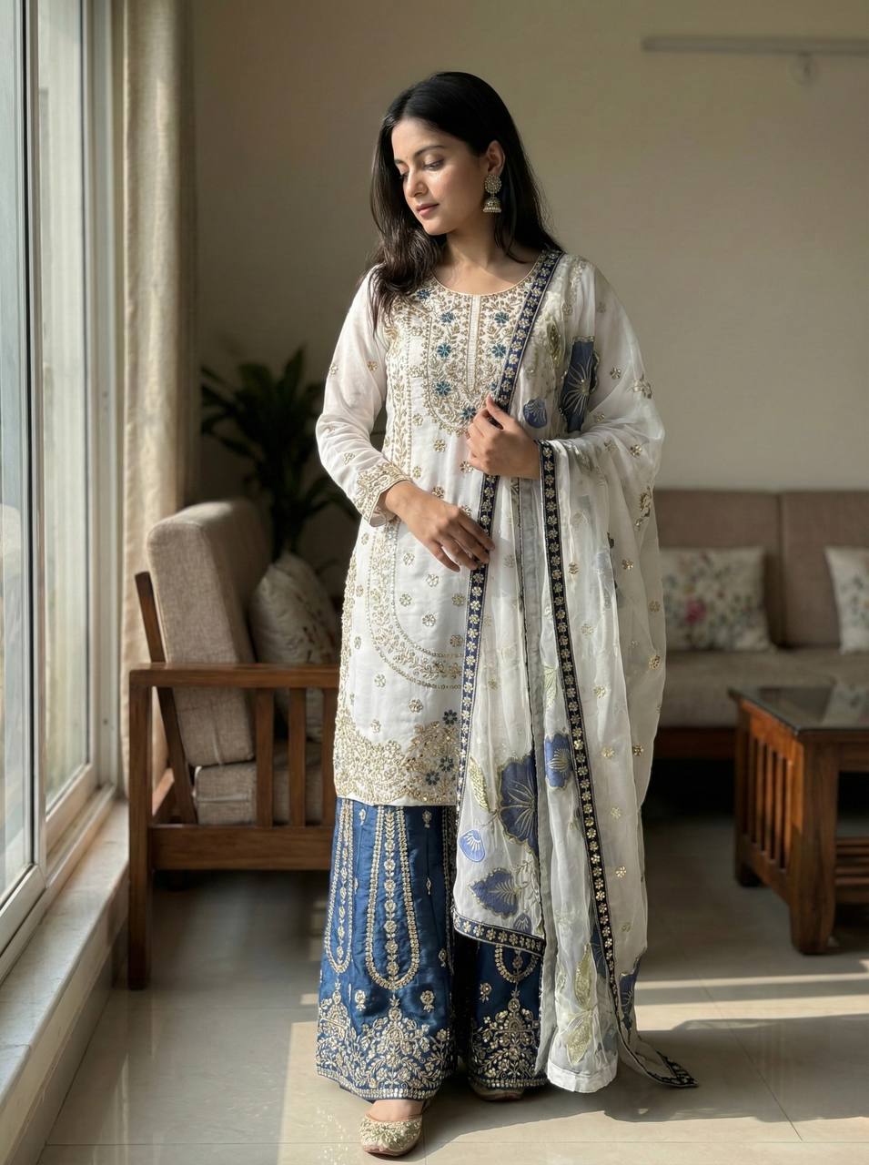 GMY SILK With Heavy Embroidery Sequence Work Top-Bottom And Dupatta Set Fully