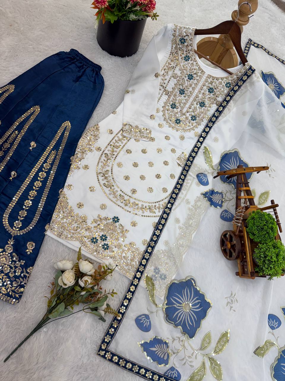 GMY SILK With Heavy Embroidery Sequence Work Top-Bottom And Dupatta Set Fully