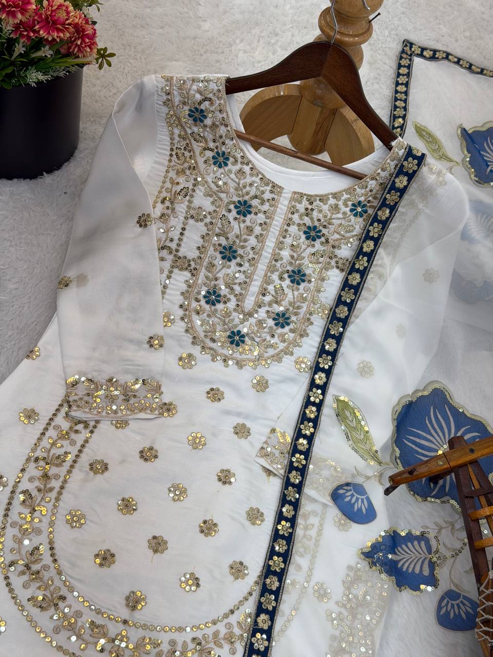GMY SILK With Heavy Embroidery Sequence Work Top-Bottom And Dupatta Set Fully