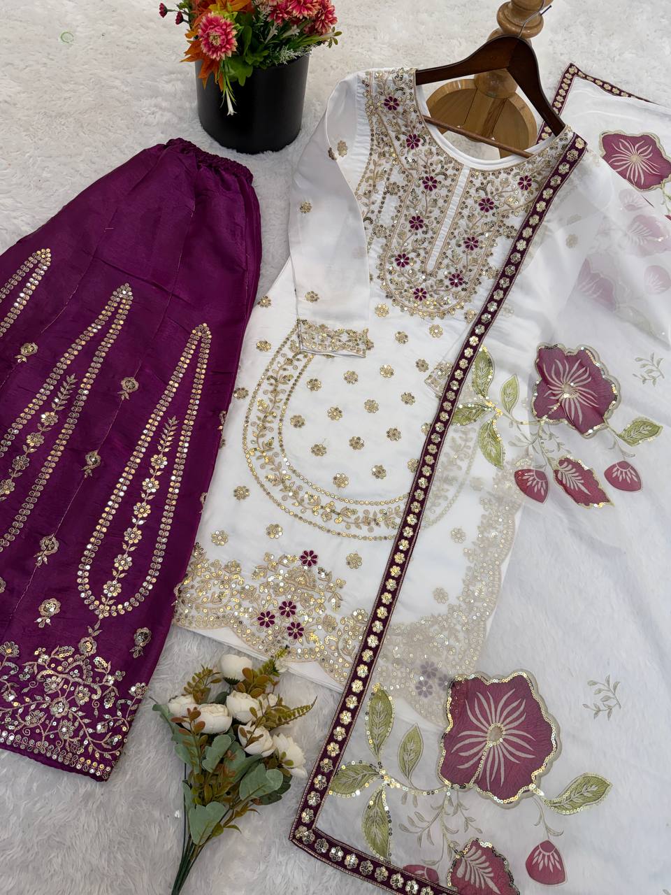 GMY SILK With Heavy Embroidery Sequence Work Top-Bottom And Dupatta Set Fully