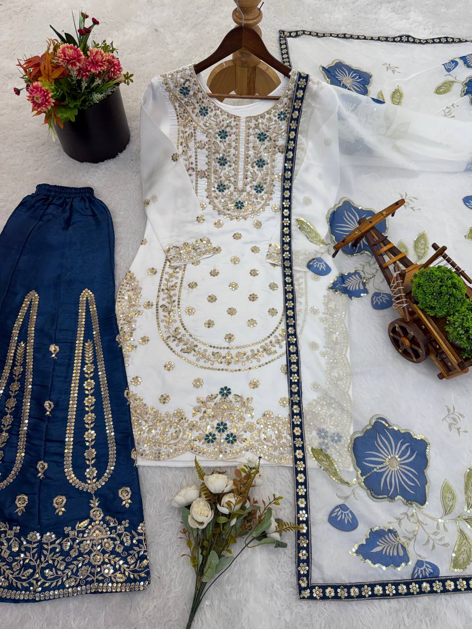GMY SILK With Heavy Embroidery Sequence Work Top-Bottom And Dupatta Set Fully