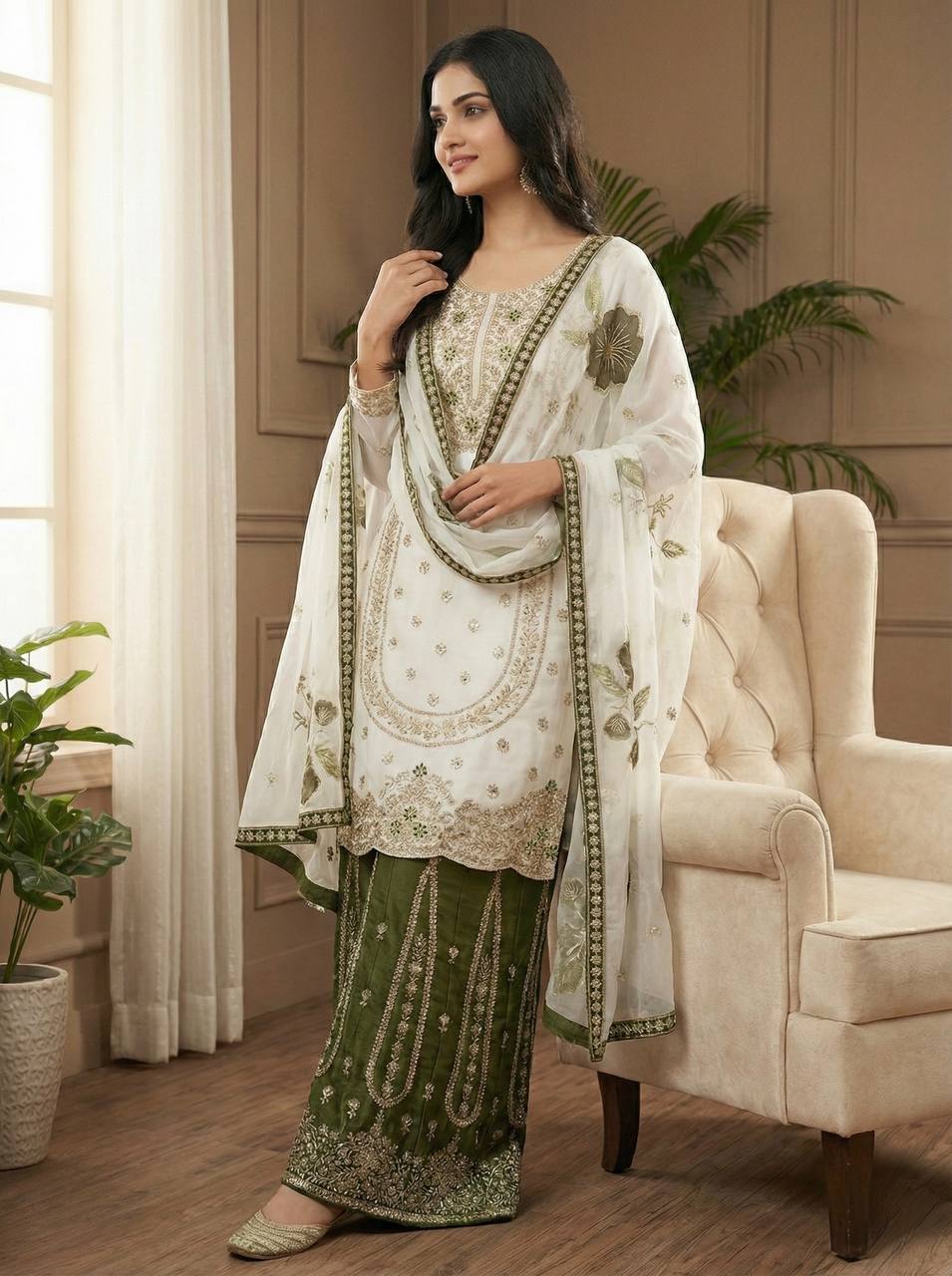 GMY SILK With Heavy Embroidery Sequence Work Top-Bottom And Dupatta Set Fully