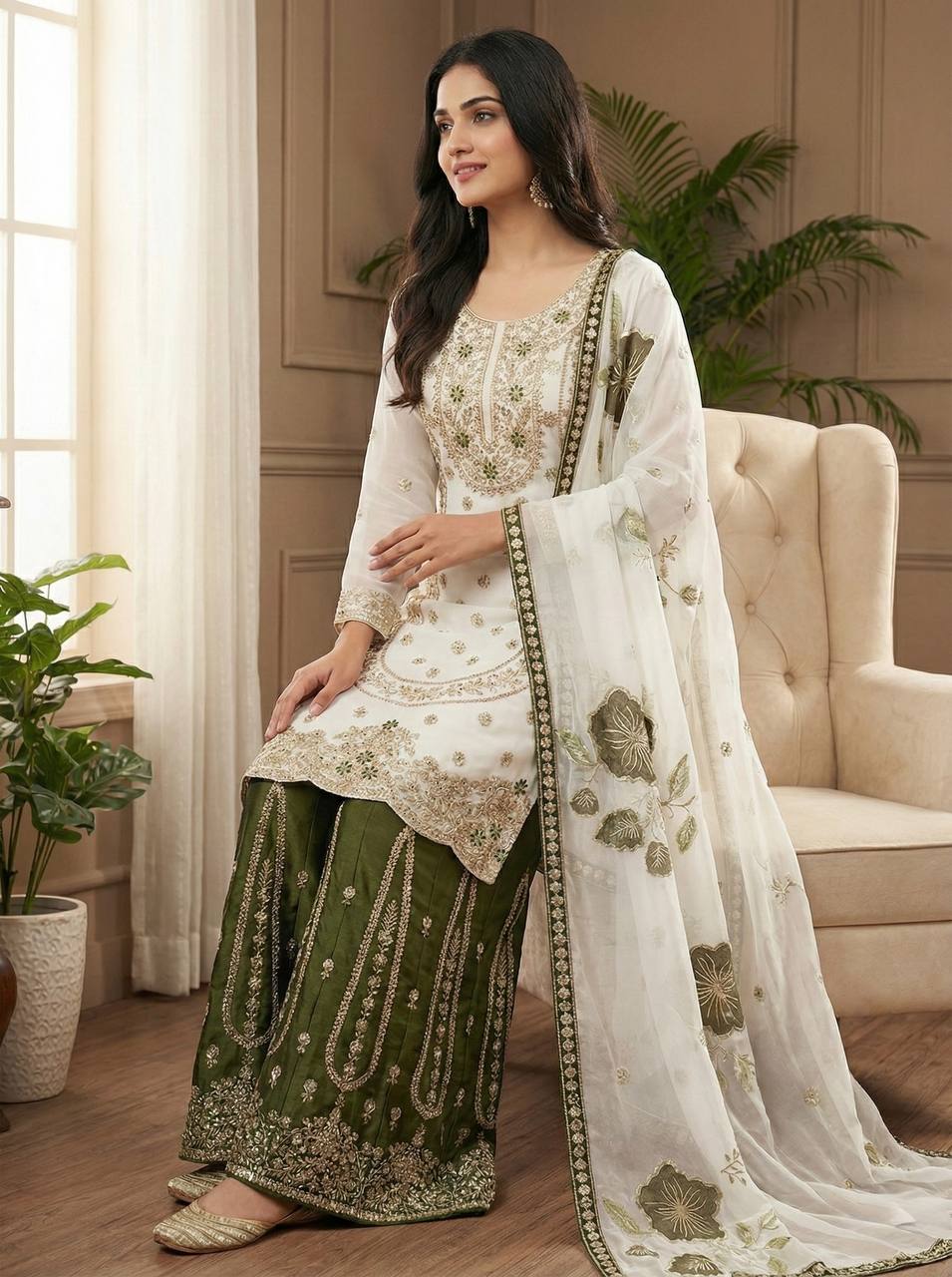 GMY SILK With Heavy Embroidery Sequence Work Top-Bottom And Dupatta Set Fully