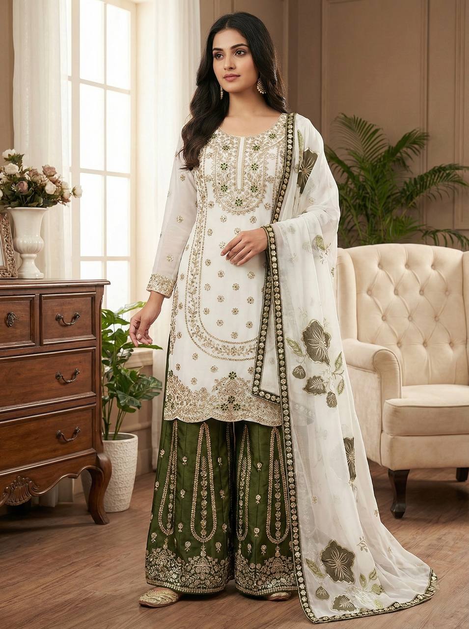 GMY SILK With Heavy Embroidery Sequence Work Top-Bottom And Dupatta Set Fully