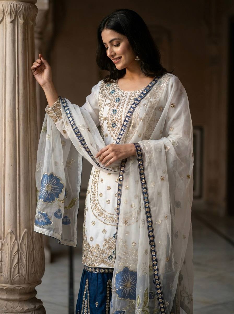 GMY SILK With Heavy Embroidery Sequence Work Top-Bottom And Dupatta Set Fully