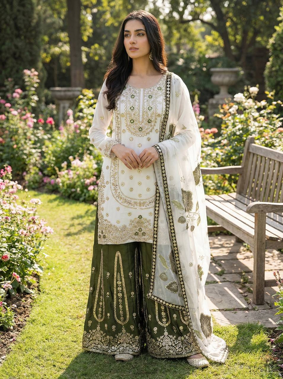 GMY SILK With Heavy Embroidery Sequence Work Top-Bottom And Dupatta Set Fully