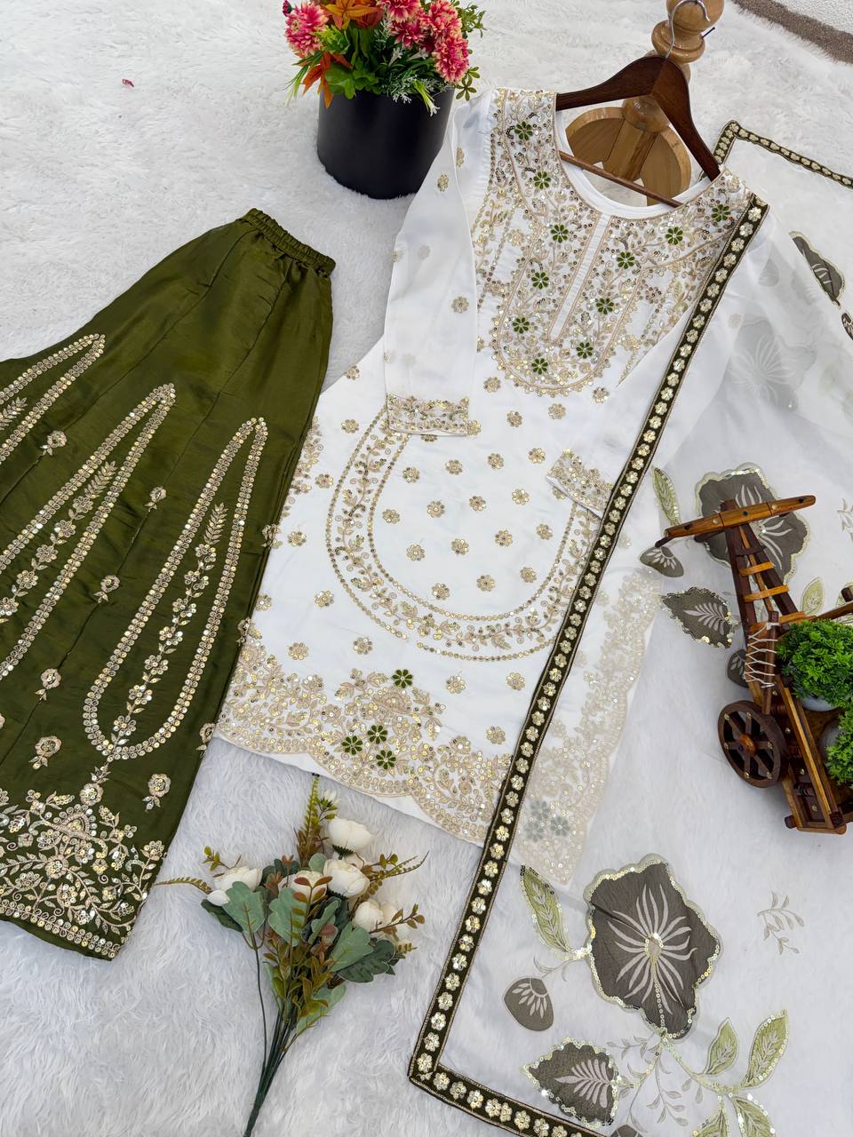 GMY SILK With Heavy Embroidery Sequence Work Top-Bottom And Dupatta Set Fully