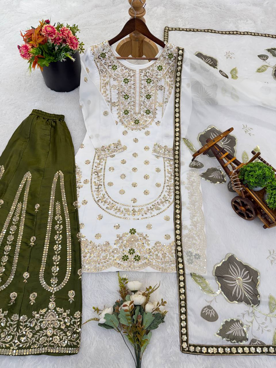 GMY SILK With Heavy Embroidery Sequence Work Top-Bottom And Dupatta Set Fully