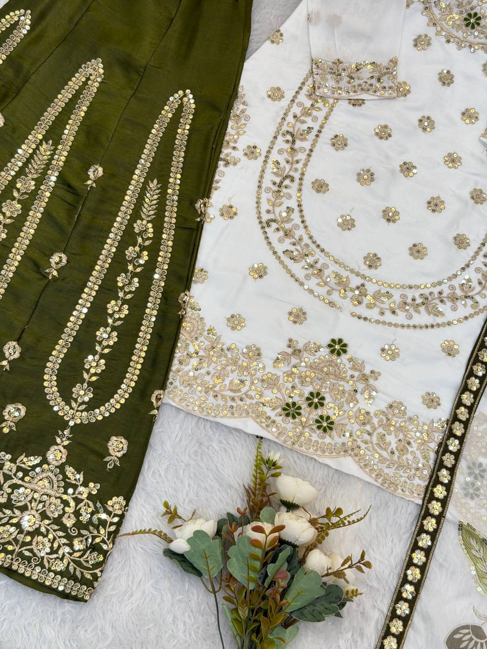 GMY SILK With Heavy Embroidery Sequence Work Top-Bottom And Dupatta Set Fully