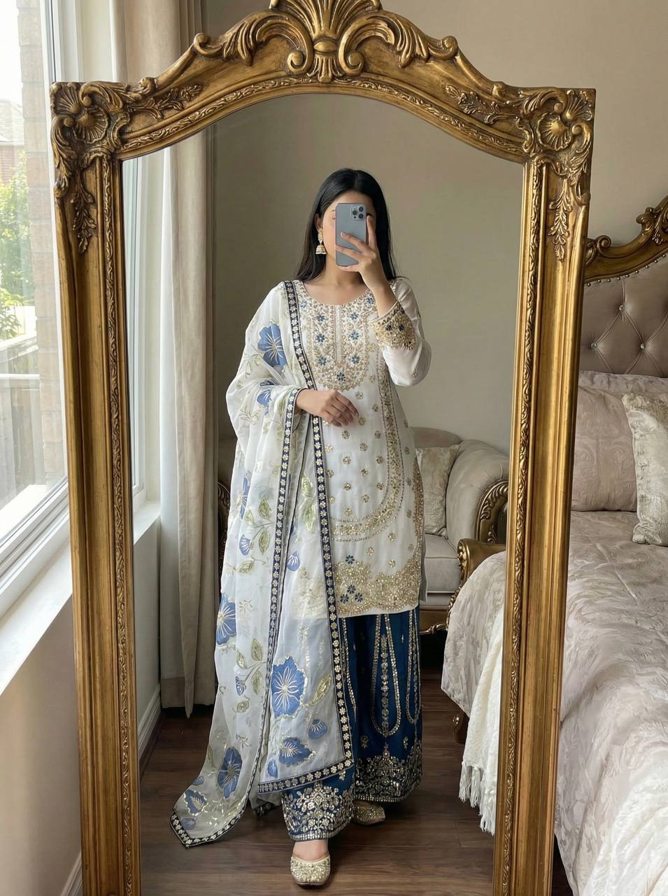 GMY SILK With Heavy Embroidery Sequence Work Top-Bottom And Dupatta Set Fully