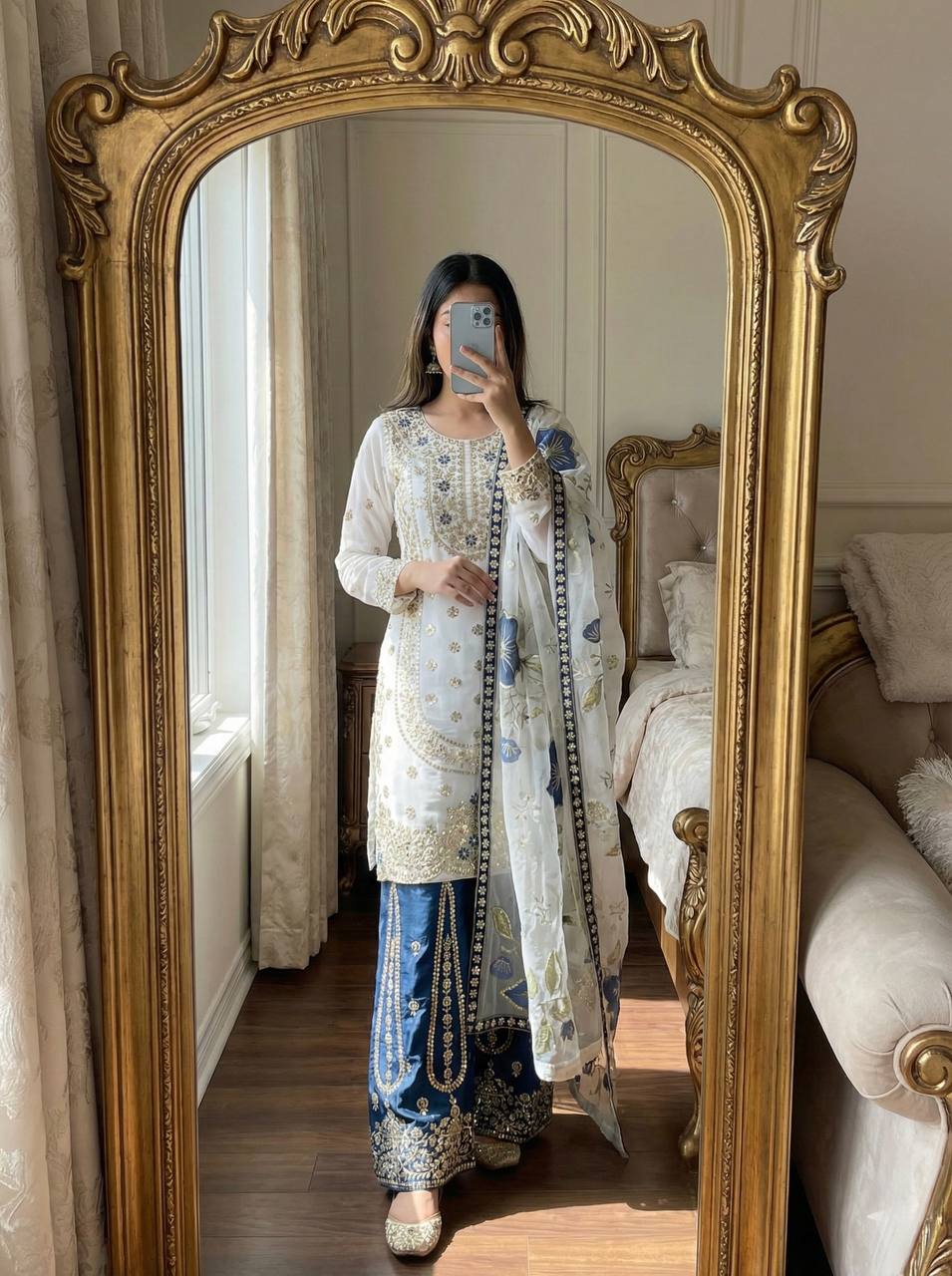 GMY SILK With Heavy Embroidery Sequence Work Top-Bottom And Dupatta Set Fully