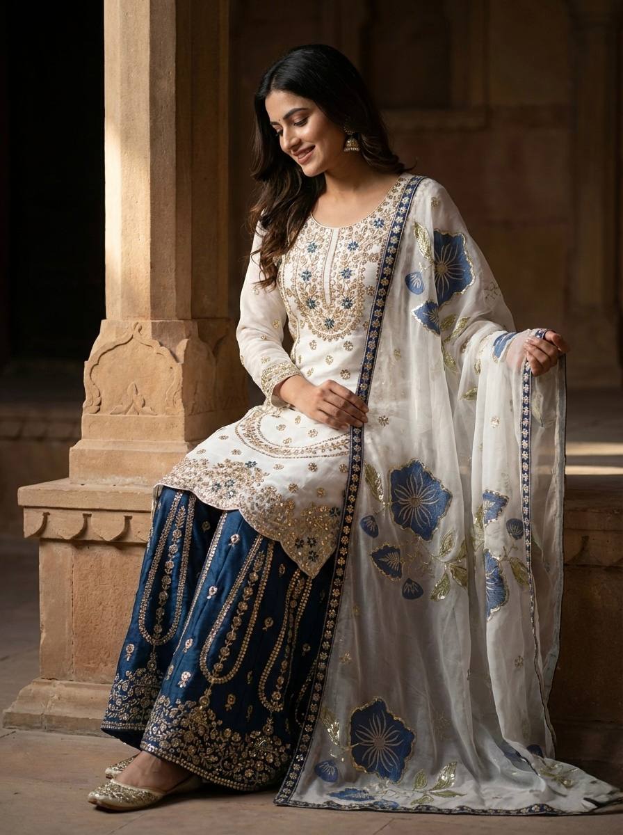 GMY SILK With Heavy Embroidery Sequence Work Top-Bottom And Dupatta Set Fully