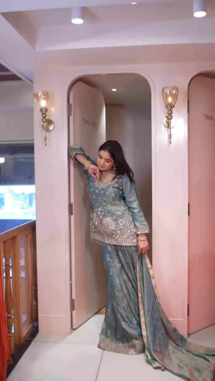 Heavy Embroidery Sequence Work Top-Bottom And Dupatta