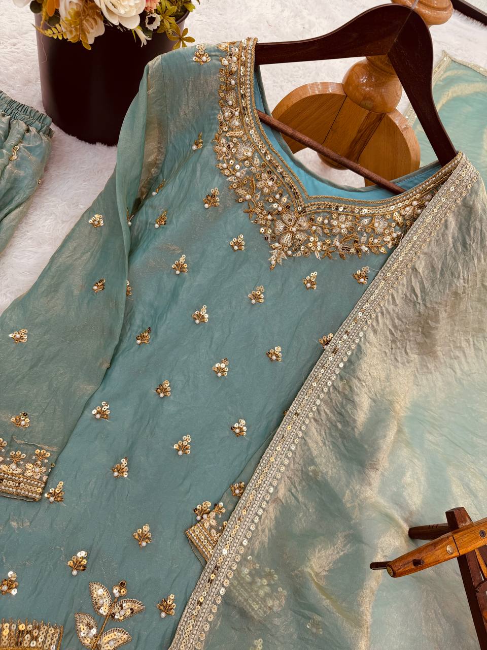 Agra Mist Embroidered Sharara Set
