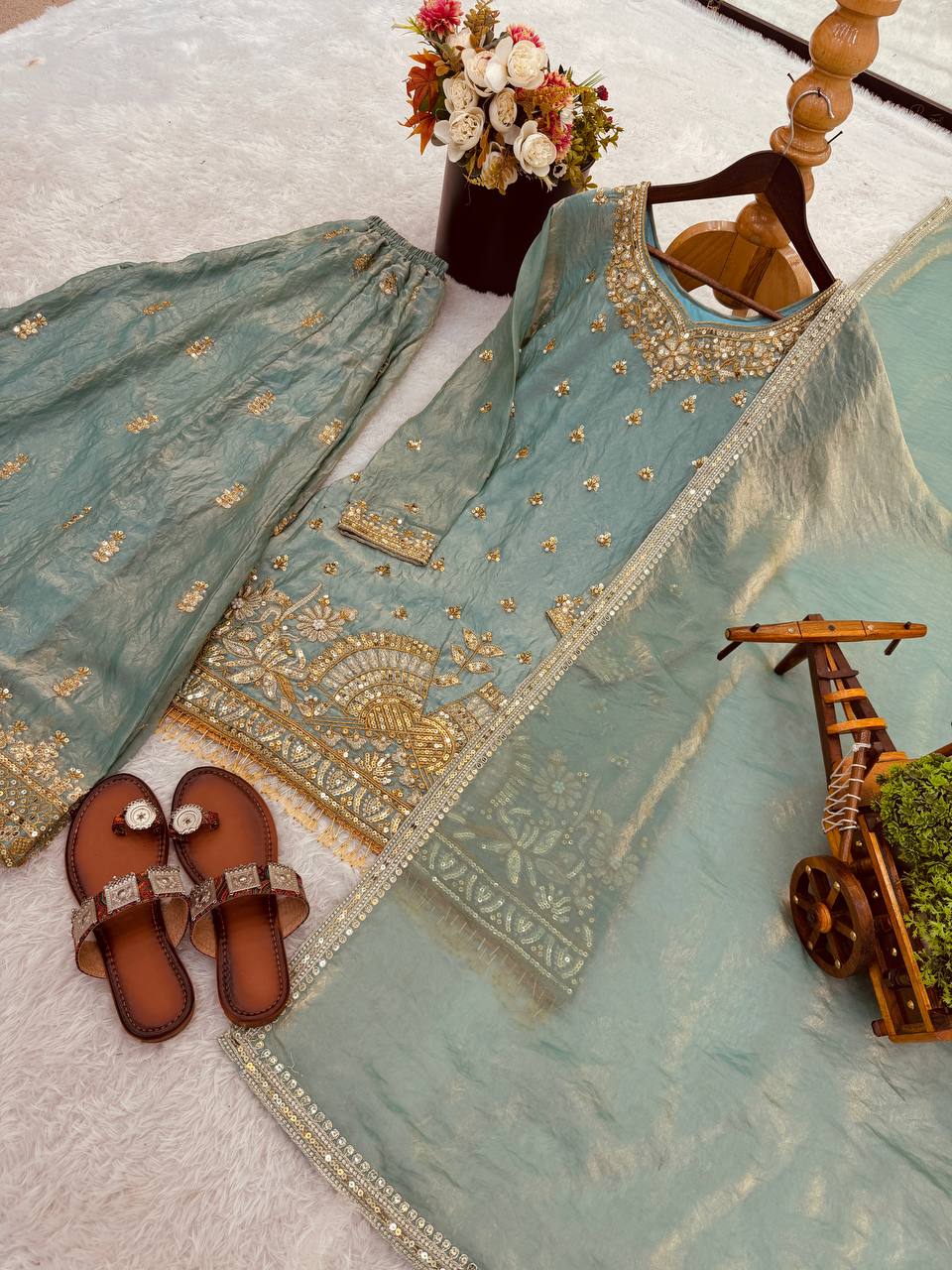 Heavy Embroidery Sequence Work Top-Bottom And Dupatta