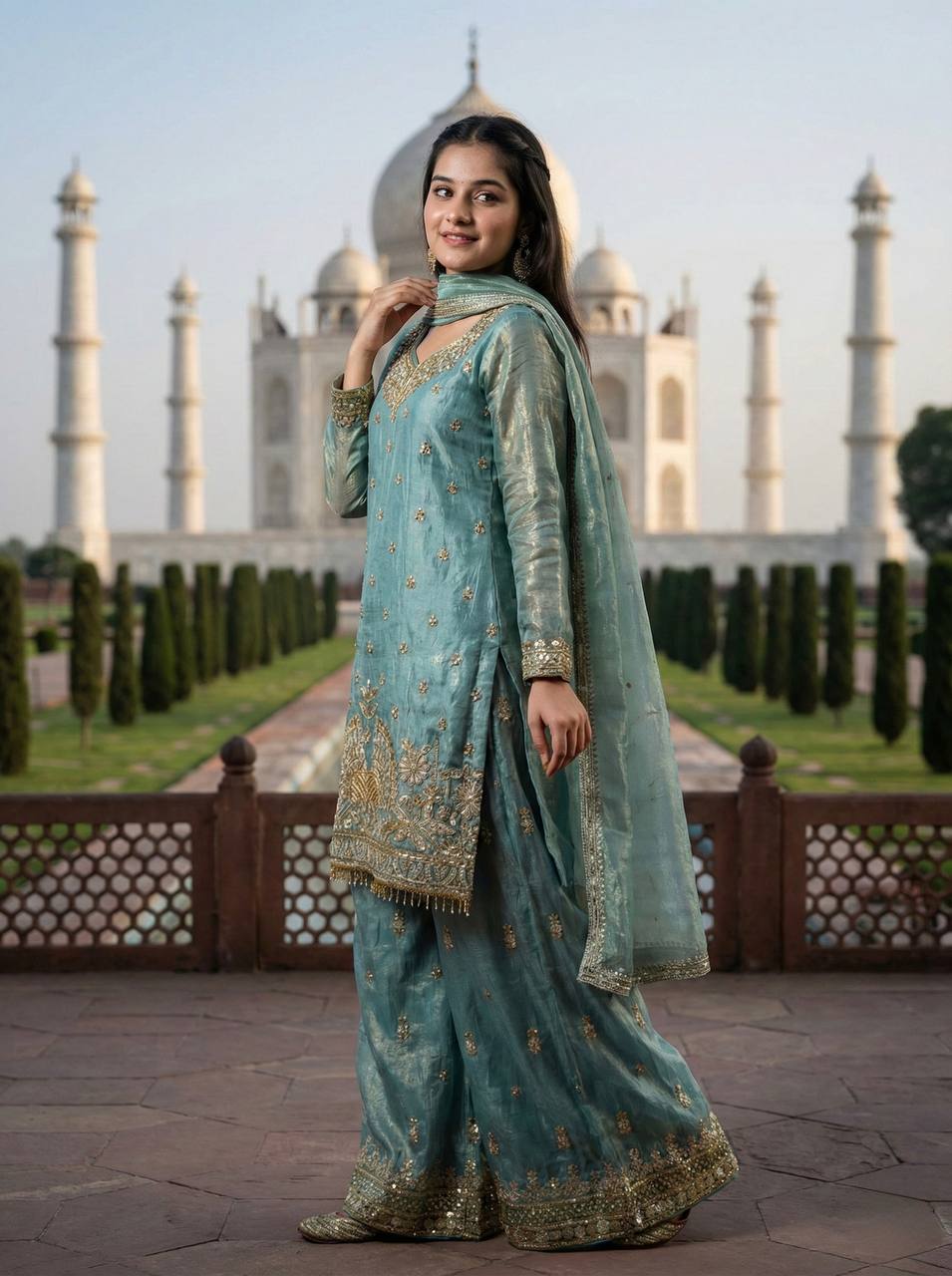 Heavy Embroidery Sequence Work Top-Bottom And Dupatta