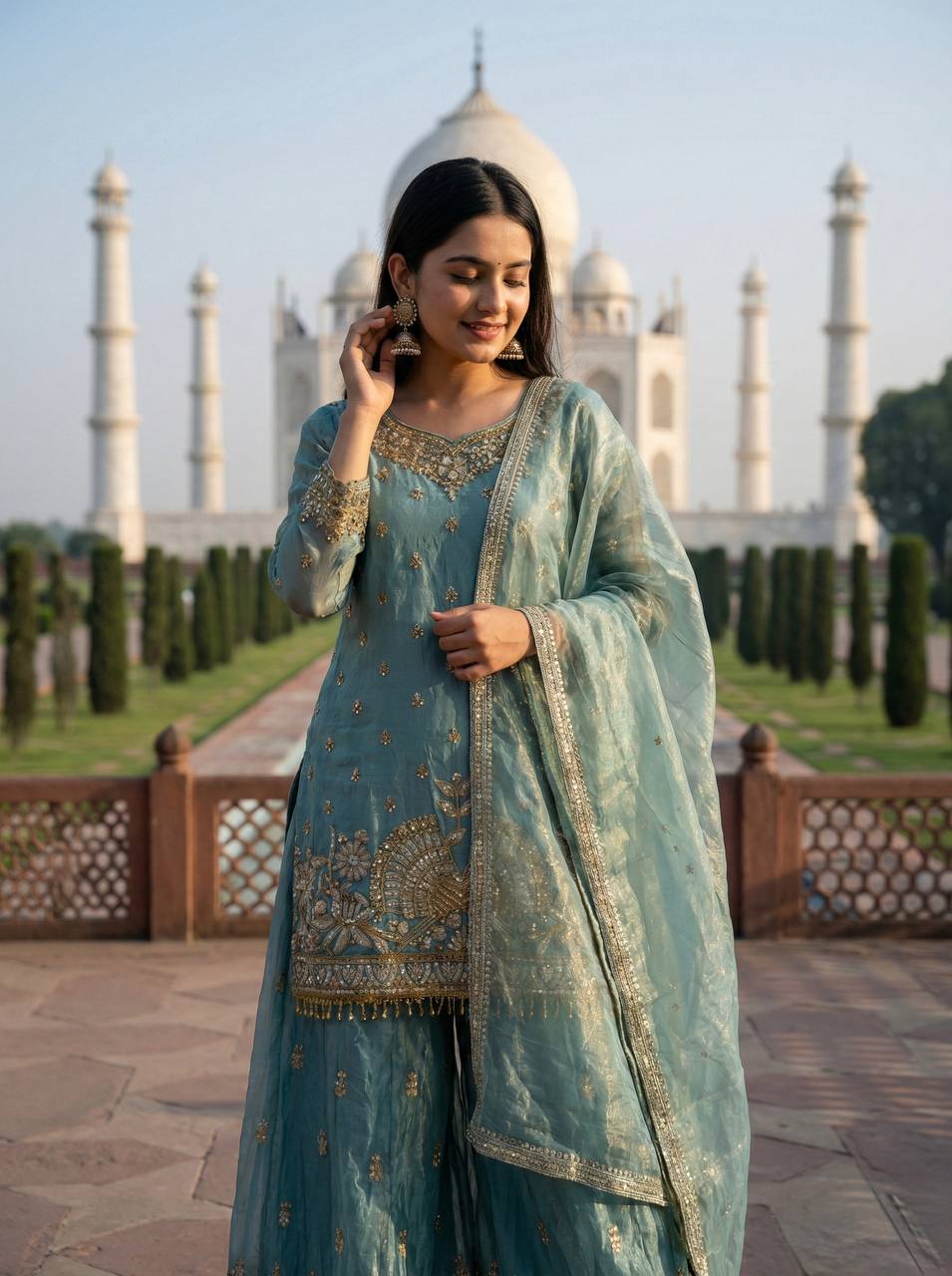 Agra Mist Embroidered Sharara Set
