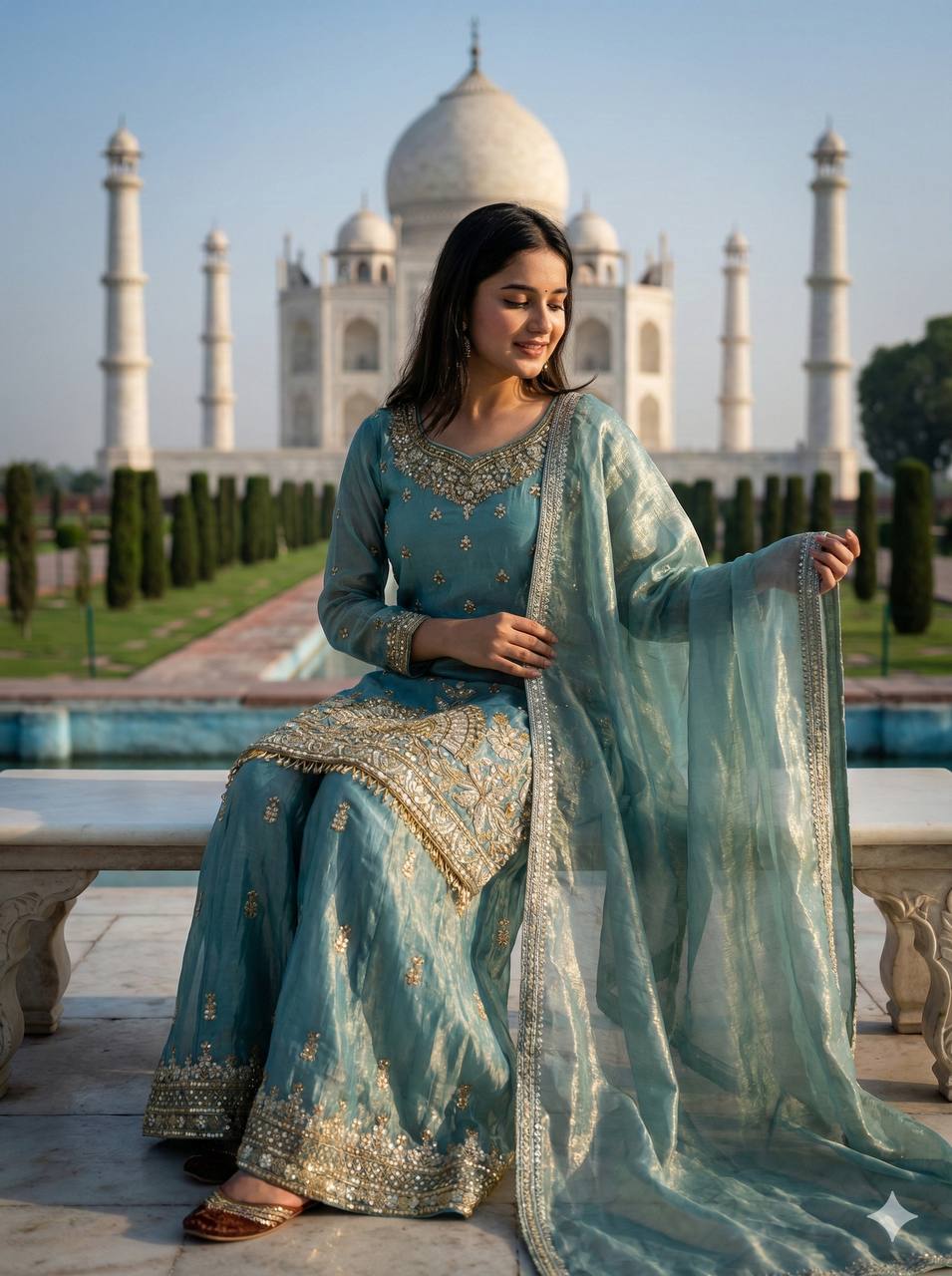Agra Mist Embroidered Sharara Set