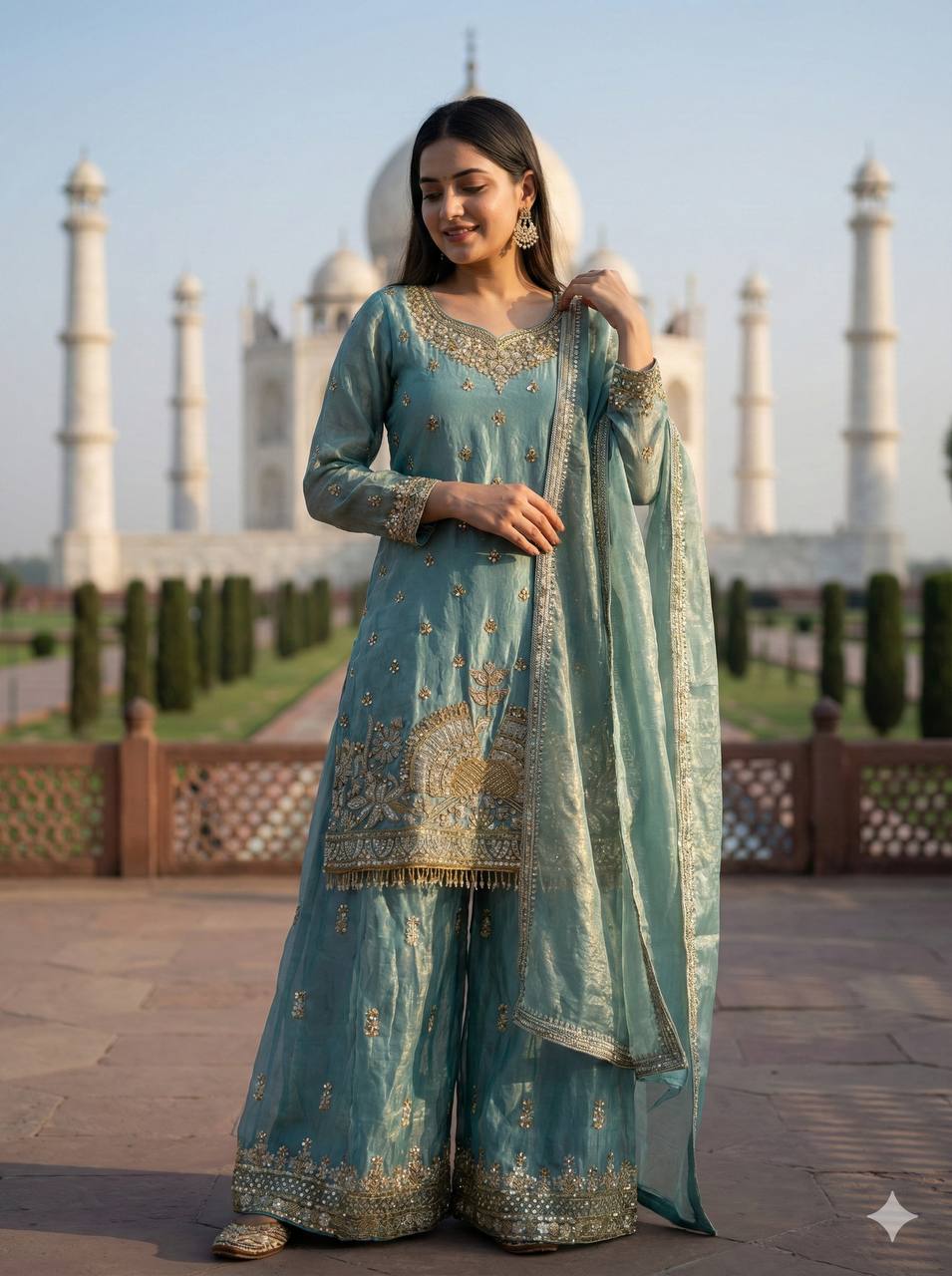 Agra Mist Embroidered Sharara Set