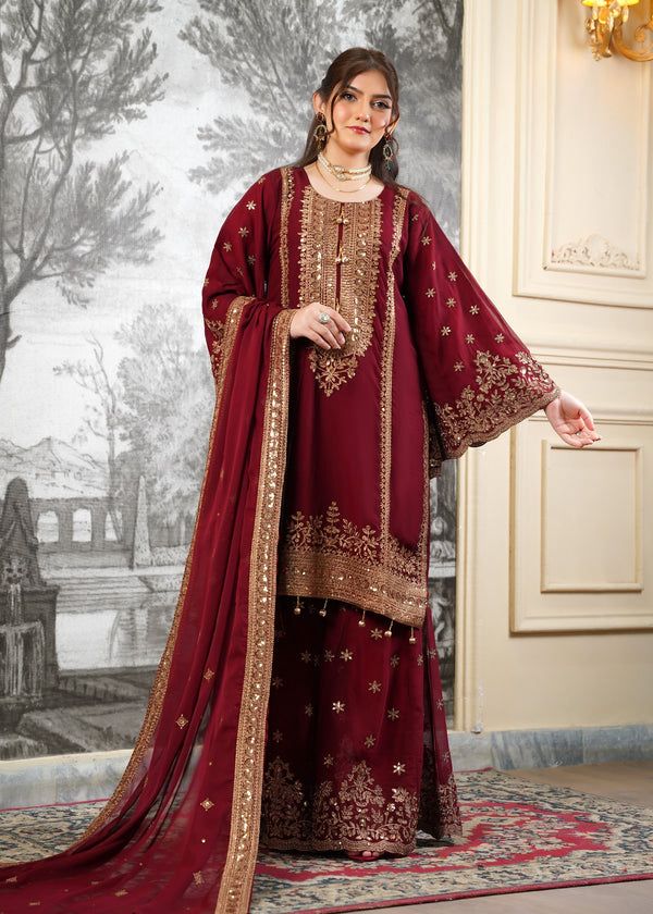 Eid Special Fendi Silk Heavy Embroidery Sequence Work Sharara Set | Fully Stitched Ready to Wear