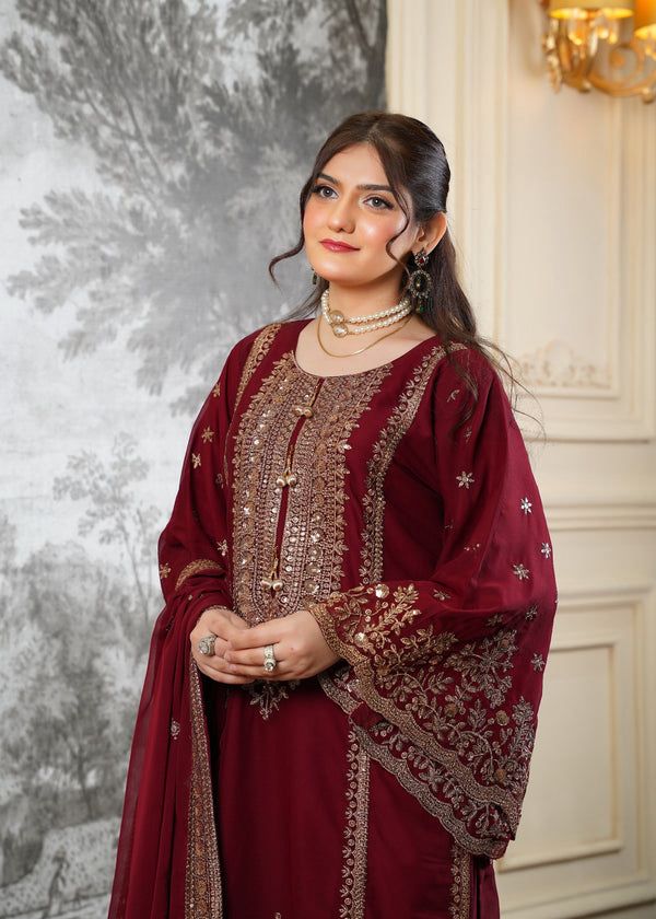 Eid Special Fendi Silk Heavy Embroidery Sequence Work Sharara Set | Fully Stitched Ready to Wear