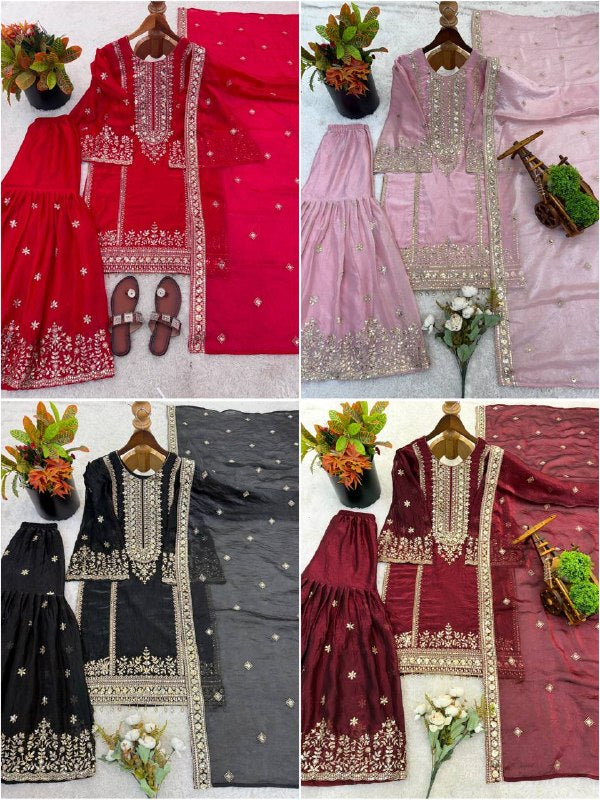 Eid Special Fendi Silk Heavy Embroidery Sequence Work Sharara Set | Fully Stitched Ready to Wear