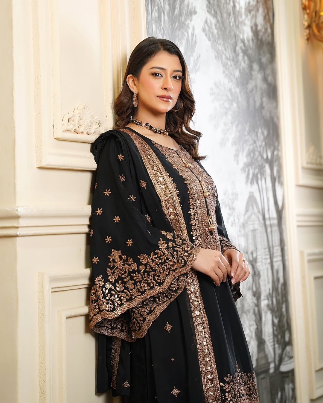 Eid Special Fendi Silk Heavy Embroidery Sequence Work Sharara Set | Fully Stitched Ready to Wear