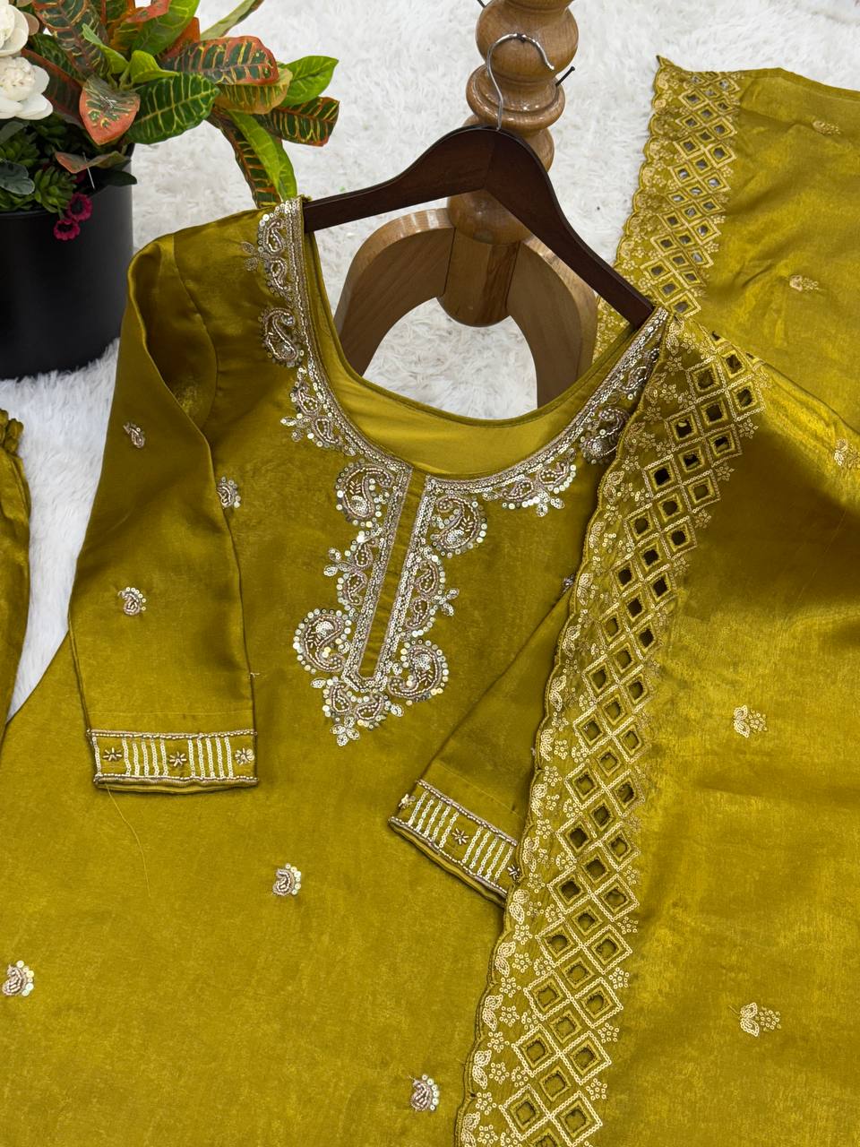 Party Wear Look Top-Plazzo and Dupatta With Heavy Embroidery Beads Work