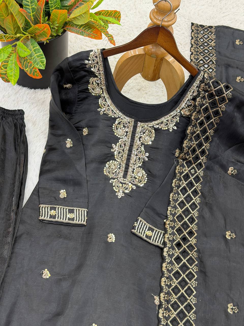 Party Wear Look Top-Plazzo and Dupatta With Heavy Embroidery Beads Work