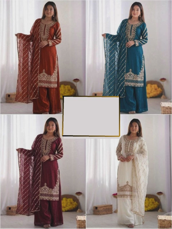 Midnight Peacock Silk Kurta Set with Leheriya Dupatta